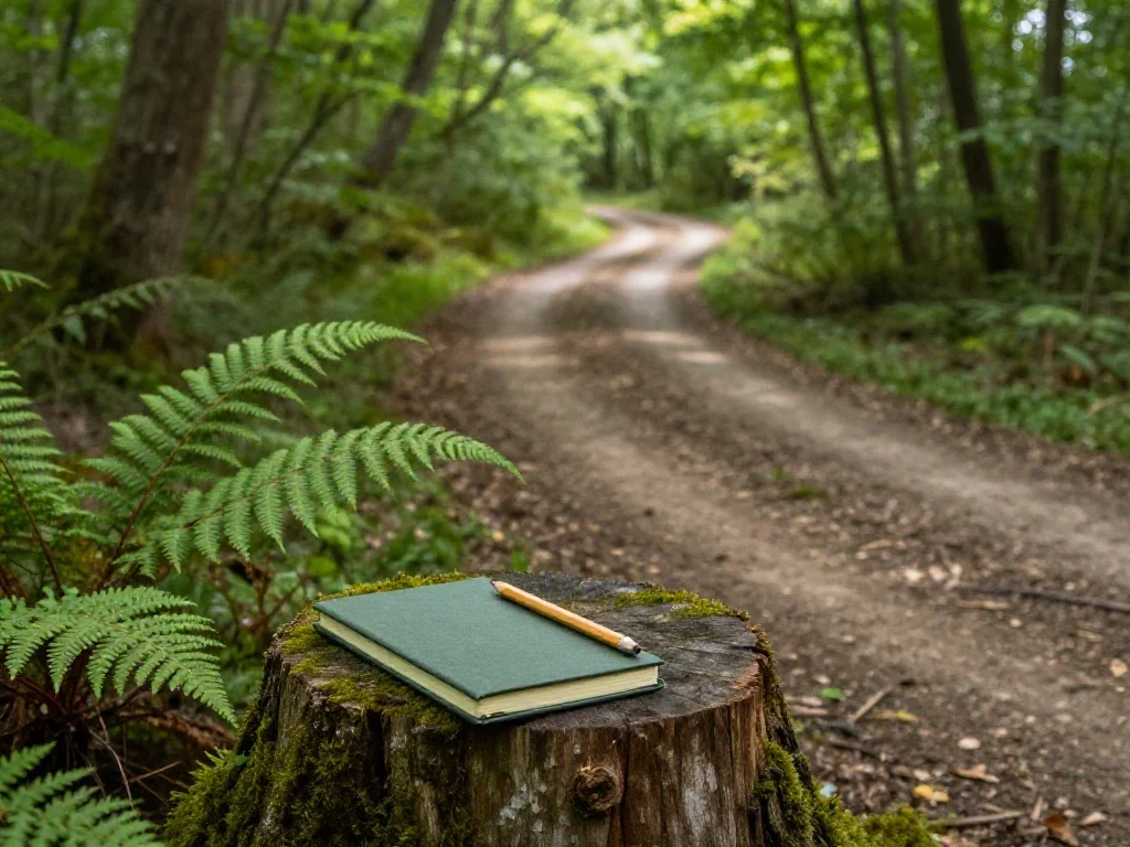 Sentier de forêt baigné de lumière douce symbolisant la clarté d'un quotidien sans jargon.